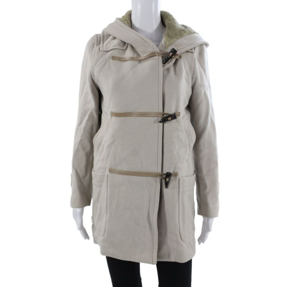 Burberry London Blue Label Women Beige Toggle Wool Coat Size 40